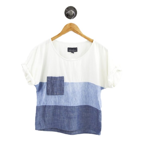 PJK Color Block Chambray Top #206-62 - Picture 1 of 3